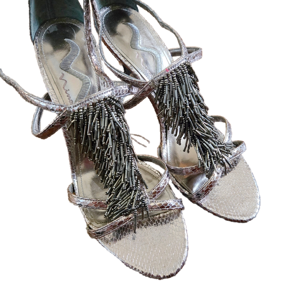 Nina Pewter Fringe Sandals